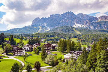 Cortina d'Ampezzo, Belluno, Italy: General view of touristic houses near the town center