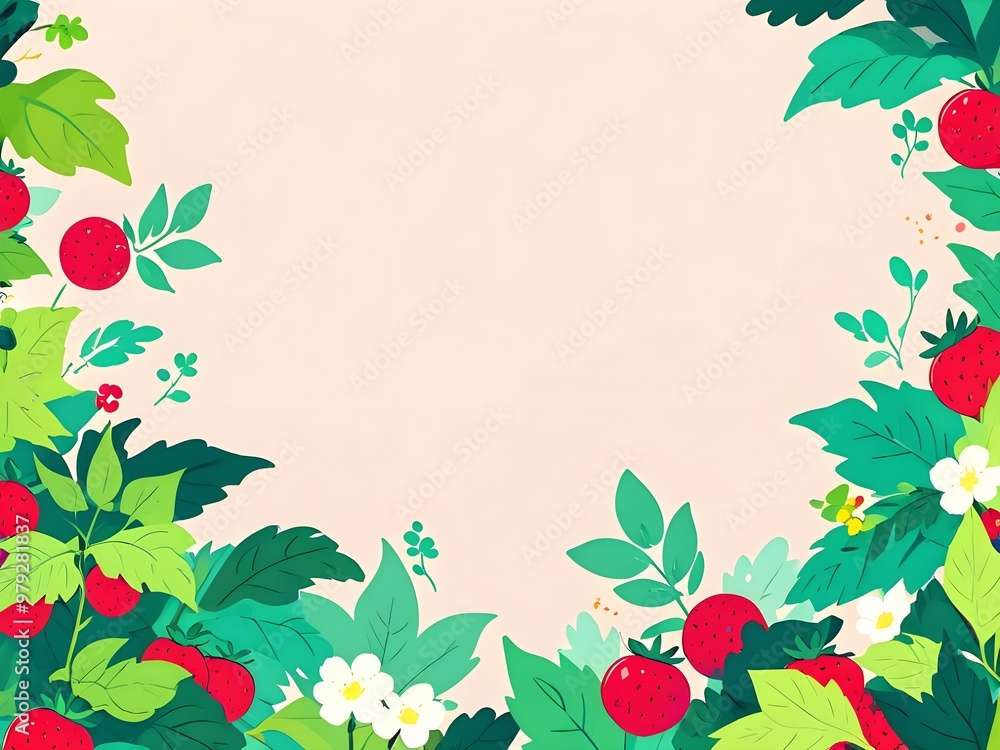 Wall mural Strawberry Border Illustration