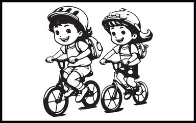 Boy in helmet riding a bicycle. Coloring book for children.