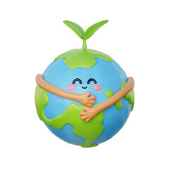 3D cute earth cartoon character, world Environment day, save planet and energy, eco friendly, 3d rendering.