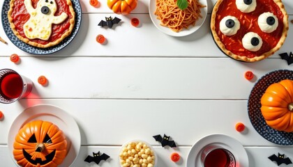  Spooky Halloween feast with themed pizzas and pumpkins