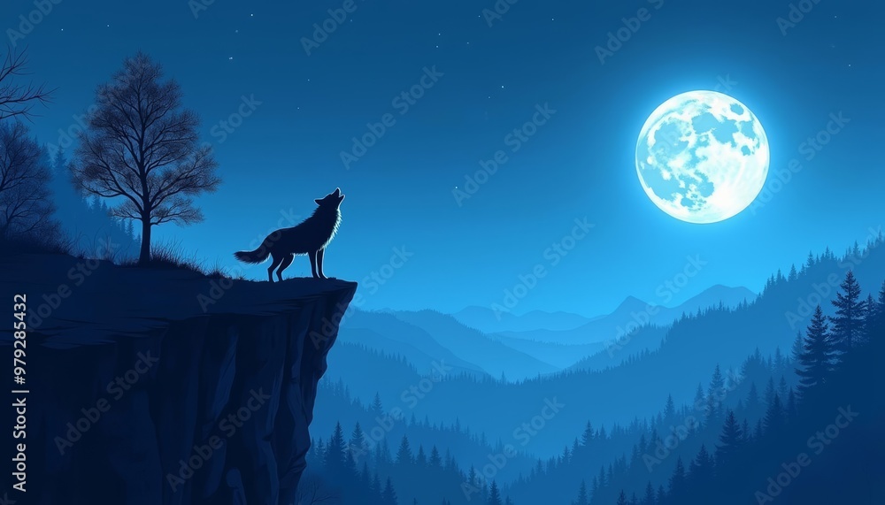 Sticker  Moonlit solitude  A wolfs quiet moment under the full moon