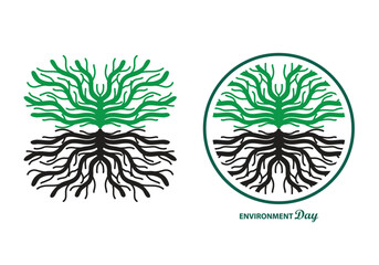 World Environment Day Tree and roots vector illustration.