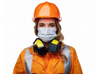Industrial Worker in Protective Gear Isolated on White Background, Clipping Path, Full Depth of Field