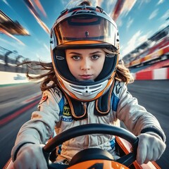 Ragazza alla guida sportiva Kart