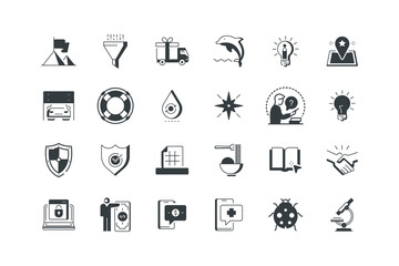 Consultant, Delivery gift, Dolphin, Education tip, Filter, set of icons for web design, vector illustration