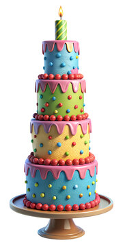 3d cake with a candle isolated object wthout background