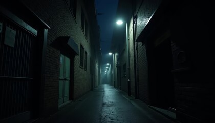  Eerie alleyway at night illuminated by distant lights