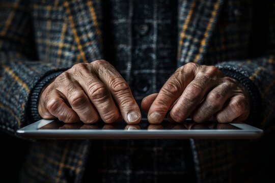 Businessman uses digital tools for planning and time management on a virtual screen. - Powered by Adobe