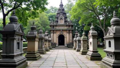 Obraz premium Elegant architectural details in a serene park setting