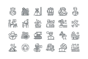 Business man, Conference, Excursions, Geodetic, set of icons for web design, vector illustration