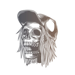 Skateboarder skull. Original vector illustration in vintage style. T-shirt design.