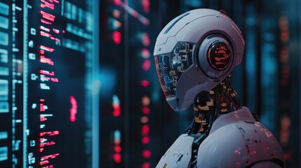 AI robots execute real-time trades, utilizing advanced machine learning algorithms to predict market trends in a financial setting