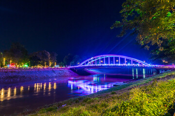 light Chan Palace Bridge over the Nan River Chan Palace bridge New Landmark It is a major tourist is Public places attraction Phitsanulok,Thailand,
