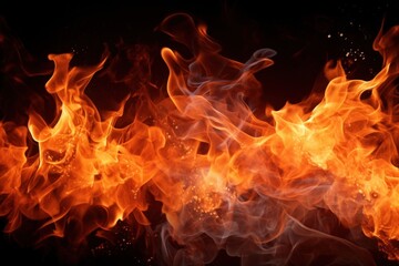 Realistic burning fire flames backgrounds bonfire fireplace.