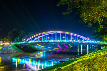 Fototapeta premium light Chan Palace Bridge over the Nan River Chan Palace bridge New Landmark It is a major tourist is Public places attraction Phitsanulok,Thailand,