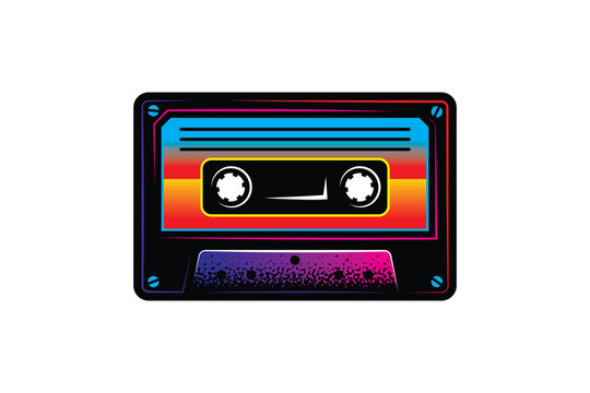 Audio cassette. Original vector illustration in vintage style. T-shirt design.