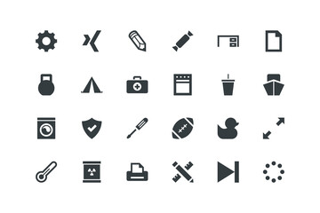 Arrow, Candy, Desk, File, Gear, LiveJournal, Loading, set of icons for web design, vector illustration