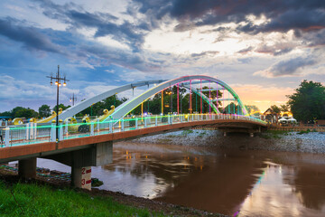 light Chan Palace Bridge over the Nan River Chan Palace bridge New Landmark It is a major tourist is Public places attraction Phitsanulok,Thailand, sunset Evening