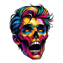 Bright and dynamic vector illustration of a colorful skull with pop art elements and vibrant gradient details.