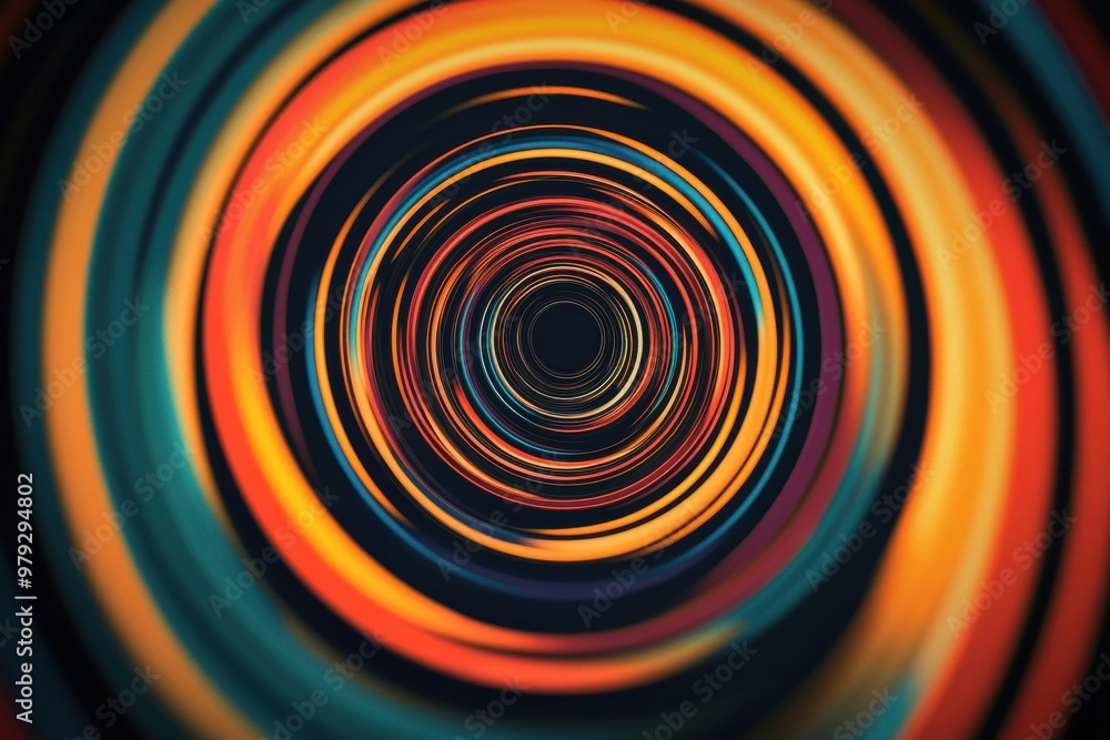 Poster dynamic text motion, bright bands against a dark background showcasing round patterns