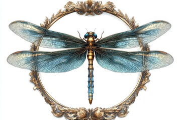 Fototapeta premium Dragonfly in a Golden Frame