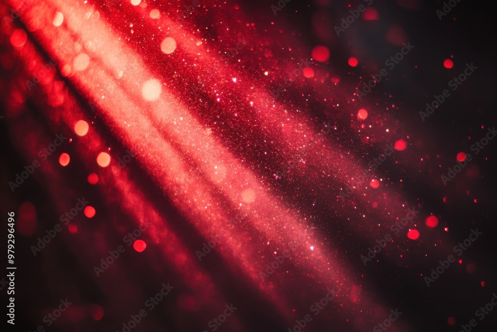 Poster glowing dots and red rays moving over a dark canvas