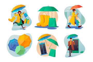 Hand drawn monsoon season mini composition collection