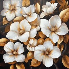 White Flowers Gold Leaves.
