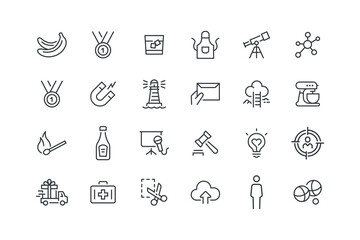 Alcohol drink, Apron cooking, Astronomy, Atom electron, Banana fruit, Bird animal, Bocce balls, set of icons for web design, vector illustration