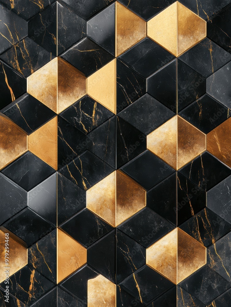 Poster Black Gold Hexagon Tile.