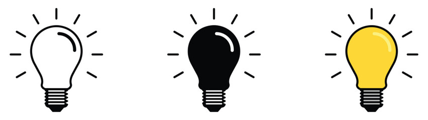 Light bulb icon set. Idea icon. Lamp concept. Light bulb, isolated in modern outline, flat, and colored design. Vector illustration