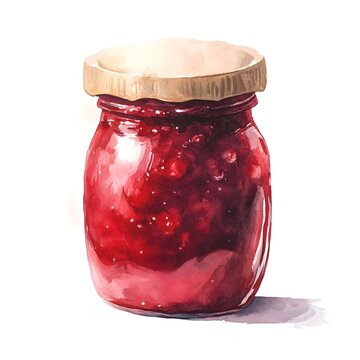 recommend clip art: Watercolor illustration of jar with red berry jam  isolated on white background
