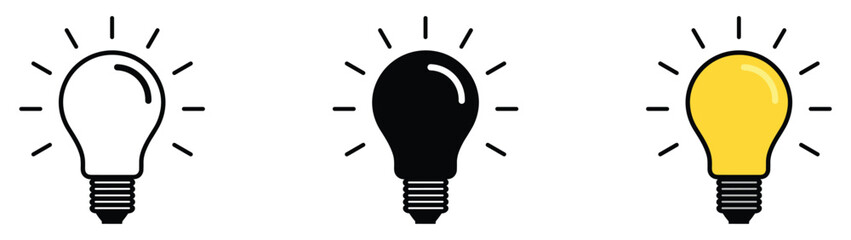 Light bulb icon set. Idea icon. Lamp concept. Light bulb, isolated in modern outline, flat, and colored design. Vector illustration