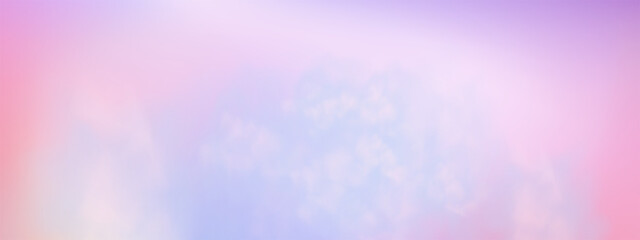 Panoramic abstract pink blue sky background. Skyscape with fluffy clouds. Gradient fantasy paradise background.