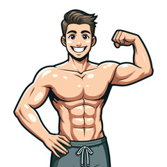 Fototapeta premium Vector illustration of a muscular man flexing his biceps, confidently showing off his physique and strength.