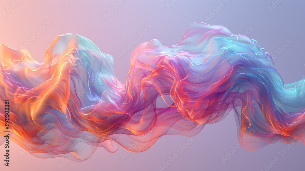 Poster an abstract representation of a deep breath, depicted as flowing lines and curves moving in harmony,