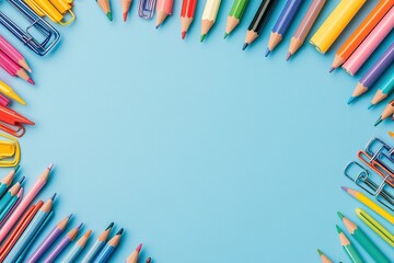 Fototapeta premium School supplies on Blackboard,Back to School background. 