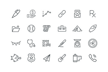 Atmcash, Baseball, Business, Decor flags, Folder download, Investors, set of icons for web design, vector illustration