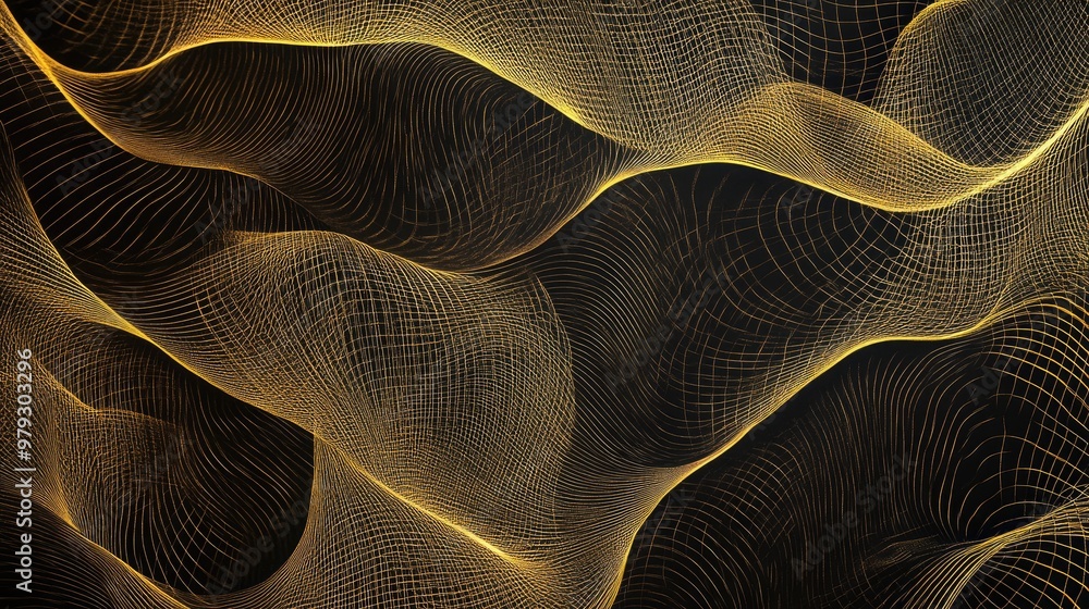 Poster golden lines form an intricate mesh pattern, giving an abstract background a feeling of complexity a