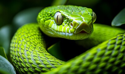 Fototapeta premium detailed textures and patterns of a green snake, Generative AI 