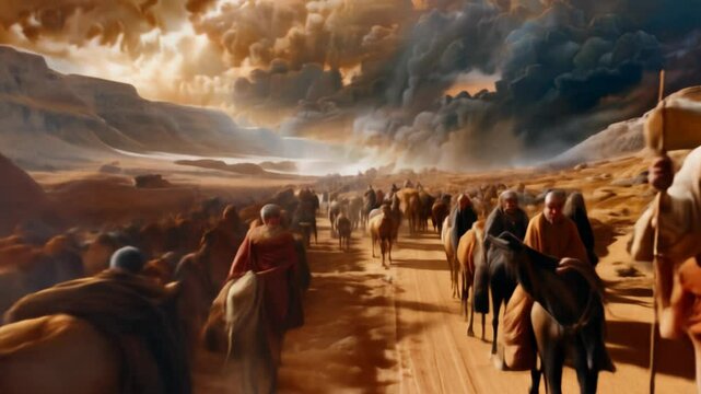 Exodus of the bible, Moses crossing the desert with the Israelites,