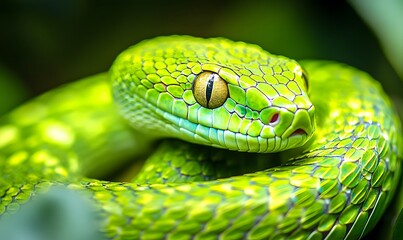 Fototapeta premium detailed textures and patterns of a green snake, Generative AI 