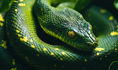 Fototapeta premium detailed textures and patterns of a green snake, Generative AI 