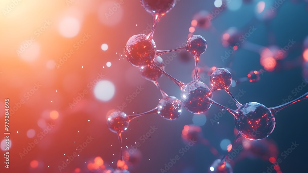 Aufkleber abstract 3d render of a molecular structure with red and blue lights