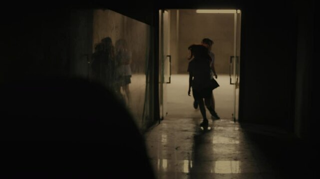 bullying at school, a young college girl running away escaping a physical abuse assault at school from classmate