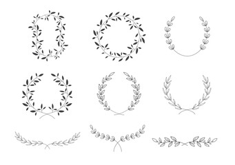 Laurel wreath icon set. Wheat ears frame. depicting an award, winner, achievement, emblem. Vector illustration