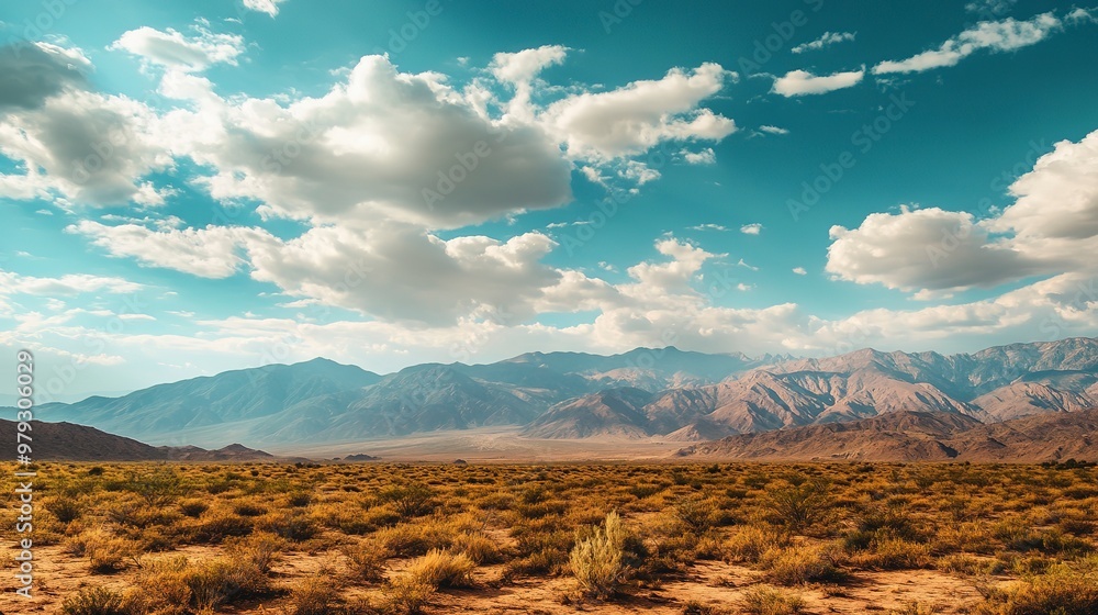 Sticker scenic view of a desert with majestic mountains UHD WALLPAPER 