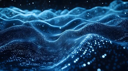 Abstract Blue Digital Landscape with Glowing Lights