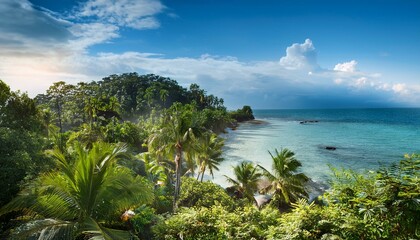 Lush tropical island paradise with dense foliage